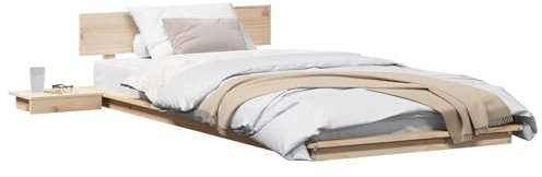 vidaXL Estructura de Cama con Mesas de Noche Natural 90X190Cm Madera Maciza de Pino Diseño Integrado Solución de Almacenamiento Muebles para Dormitorio Adultos Estilo Japonés Minimalista Duradero Ba