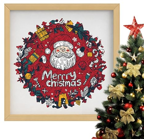 Rompecabezas de encastre | Diseño de tema de Navidad con guirnalda | Rompecabezas de madera navideños para adultos | Para hombres, mujeres, chicos, jóvenes, adolescentes, marido, hijo, hija, familia
