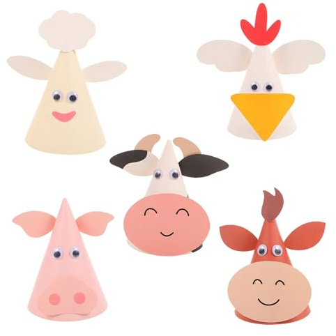 BESPORTBLE 5 Gorros de Cumpleaños Papel Diseño de Animales Pollito Cordero Cerdito Ternero Colores y Ajuste Cómodo para Fiestas Infantiles