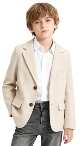 LOLANTA Blazer Décontracté pour Garçon, Veste de Costume Unie, Simple Boutonnage avec Poches à Rabat, 5–12 Ans