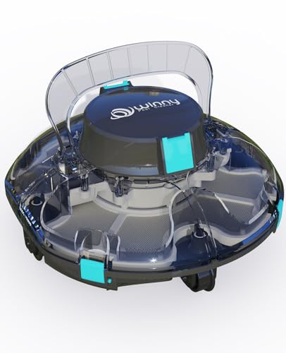 WINNY POOL CLEANER Winny 200 Robot Piscina, Piscina Senza Fili con Batteria, Autonomia 75 Min per Piscine Fuori Terra 60 m², Doppia Filtrazione, Parcheggio Automatico(Nero-Blu Marino)