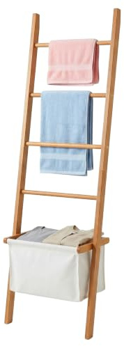 Relaxdays toallero Escalera, 4 peldaños, cesto para Ropa, Natural/Beige