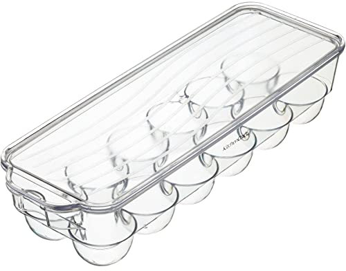 KitchenCraft Porte-Oeuf, Conservation Des Oeufs En Plastique Pour Le Réfrigérateur. Porte-Œufs Avec Couvercle, 32,5 X 11,5 cm (13 X 4.5), Transparent