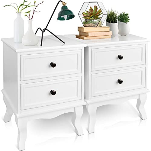 MIADOMODO® Nachttisch mit 2 Schubladen-50x34x29,5cm, 1er oder 2er, aus robuster MDF und Holz, Weiß-Nachtschrank, Boxspringbett Nachtkommode, Beistelltisch, Kommode, Schlafzimmer Ablagefach (2er)
