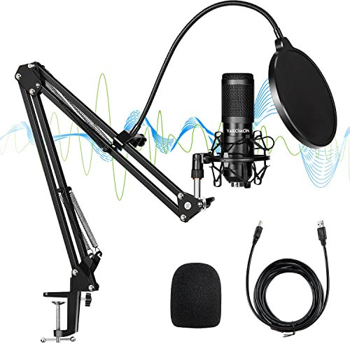 Yakomon USB Condenser Microphone, Recording Studio Kit With Standing, 192KHZ/24Bit Streaming Podcast PC Mic for YouTube Video/Game/PS4 (Updated)