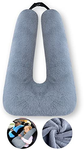 FHSGGP Reisekissen Kind Nackenkissen Autoschlafkissen für Lange Reisen U-Form Auto Sicherheitsgurt Kissen Reisekissen für Kinder Künstliches Kaninchenfell grau