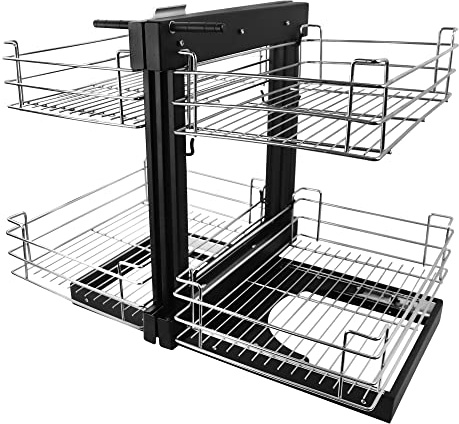 Blind Corner Cabinet Pull Out, 15in opening Soft Close Heavy Duty Kitchen Corner Cabinet Organizer, 4 chrome plated storage baskets, for cabinets Minimum size: 18.89D*27.16W*22.83H