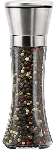 Salt and Pepper Grinder, Pepper Grinder Salt Shaker Stainless Steel and Glass Ceramic Grinder with Adjustable Coarseness, Manual Grinding Without Salt/Pepper