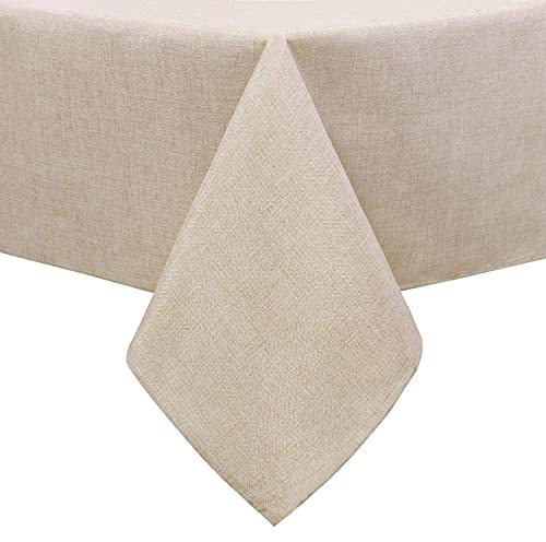 Hiasan Nappe rectangulaire Aspect Lin Lavable et imperméable, Nappe Exterieur Impermeable Jardin, pour Salle à Manger, Jardin, fête, Pique Nique, Anniversaire, Mariage ou Maison 135x220cm Beige