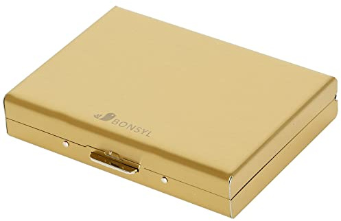 BONSYL® Porta Carte di Credito in Metallo per Uomo e Donna, Porta Carte di Credito con Blocco RFID, Porta Ccarte di Credito in Acciaio Inossidabile con 10 Fessure per Carte. (10 Slot-Oro)