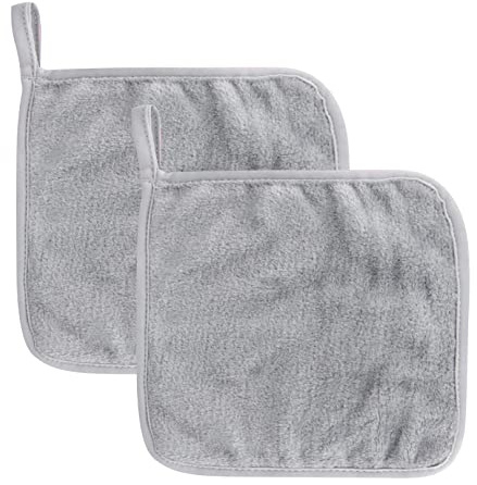 Lot de 2 chiffons démaquillants réutilisables en microfibre hypoallergénique sans produits chimiques pour tous les types de peau Gris 20 x 20 cm