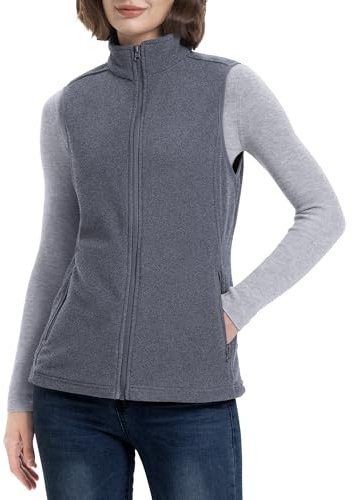 33,000ft Chaleco de vellón para mujer, chalecos ligeros con cremallera Softshell con cuello de bolsillos Chaleco deportivo