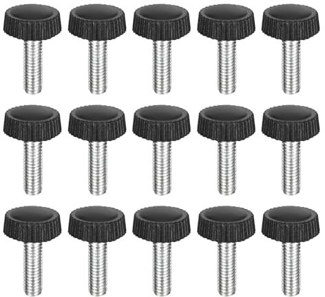 QUARKZMAN 15 Stück M5x16mm Gewinde gerändelte Daumenschrauben, verzinkter Kohlenstoffstahl, Klemmknöpfe mit Kunststoffrundkopf, Daumenschrauben zum schnellen Entfernen, schwarz