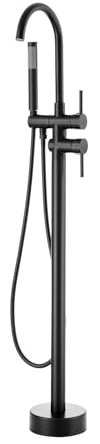 VEVOR Robinet de Baignoire sur Pied Noir Mat, Mitigeur de Douche Montage au Sol, Remplissage de Baignoire sur Pied, 2 Modes d'Eau, Bec Pivotant à 360°, pour Bain et Douche, Nettoyage des Canalisations