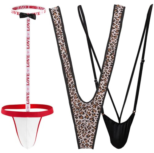 VemeFufu Mankini Borat Costume da bagno Uomo Sexy Suspensorio V Sling Costume da bagno Costume da festa Bikini String per gli uomini Beachkini Spiaggia Natale Halloween 3 Pack Multicolor-02, 3