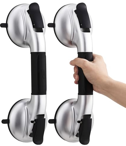 TAILI Grab Bars for Bathtubs and Showers,2 Pack Shower Handles for Elderly Suction,Maximum 330lbs,Shower Grab Bar with Upgraded Rubber Suction Cups, Safety Grip for Senior, No Drilling Removable,Black