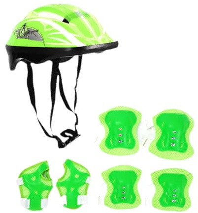 Qianly Kit de Protection pour Enfants avec Casque de Vélo, Coudières et Protège-Poignets pour Le Skateboard, Vert