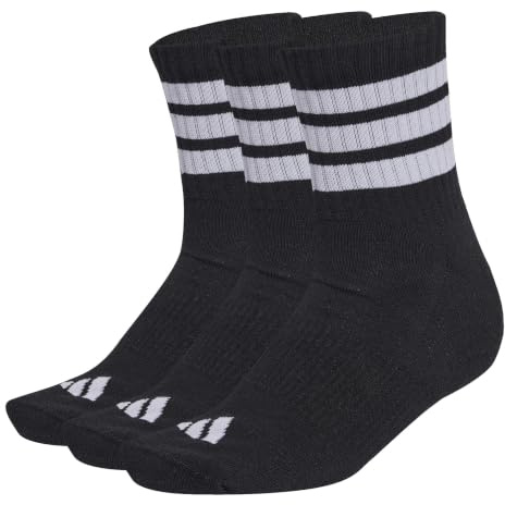 adidas Mixte 3 Stripes Cushioned Sportswear Mid Cut Socks 3 Pair Pack, black/white/white, 45-48