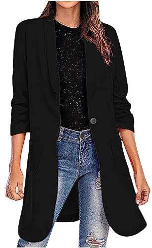 Blazer for Women UK Long Line Blazer Suit Elegant Long Sleeve Jackets Business Casual Work Office Blazers Jacket Cardigans with Pockets Button for Ladies