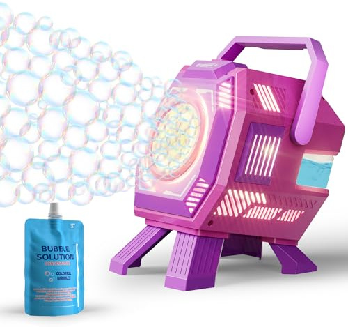 Belemar Bubble Machine for Kids, Automatic Bubble Blower with Lights | 6 Big Bubble Holes, 15000 Bubbles/Min, 320ml Tank with Solution, LED Lights, Battery Operated, Indoor Outdoor Party Toy
