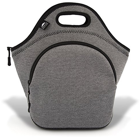 Nordic By Nature Large Neoprene Lunch Bag for Women & Lunch tote for Kids Insulated Lunch bag Reusable Washable Thick Neoprene & Soft Cotton Feel, Premium Stitching, Outside Pocket, (L) Grey/Black