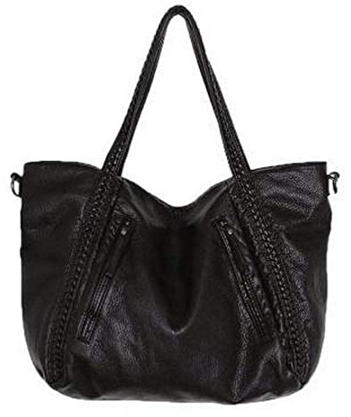 Baufooer Easeu Oversized Handbag, Women Big Capacity Top-handle Tote Bag Soft Slouchy Faux Leather Braided Shoulder Bag-Big Size black Size: 20.5 W x 3.93D x 13.75H