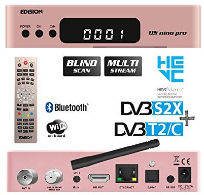 Edision OS NINO PRO Full HD Linux E2 Combo-Receiver H.265/HEVC(1x DVB-S2X, 1x DVB-T2/DVB-C, Multistream, Blind Scan, WLAN onboard, Bluetooth onboard, 2X USB, HDMI, LAN, Linux, Kartenleser), Rose Gold