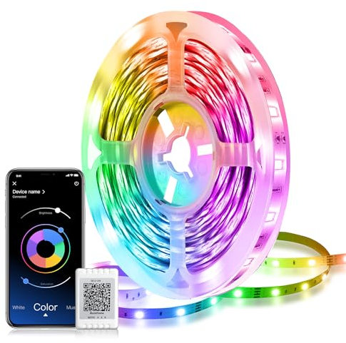 Mexllex LED Strip Lights 10M (1X10M) APP Control Colour Changing LED Lights with Remote, Music Sync Built-in Mic, SMD RGB Light Strips RGB LED Strip, Led Lights for Bedroom Home Decoration