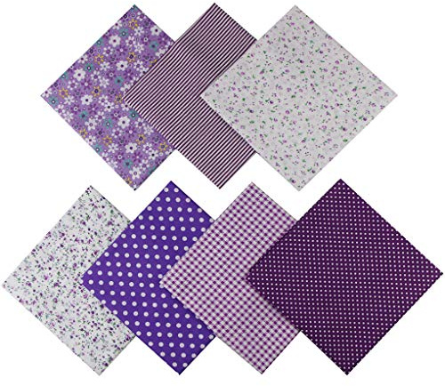 Jukway 7 st bomullstyg 50 x 50 cm fyrkantigt tyglappverk blandat paket tryckt matt textil sömnad DIY hantverk quiltning scrapbooking konst (lila)