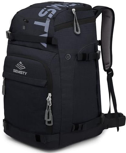 SEMSTY Ski Boot Bag, 55L Waterproof Ski and Snowboard Boots Travel Backpack for Skis, Snowboard, Ski Helmet, Goggles, Gloves & Accessories (Black)