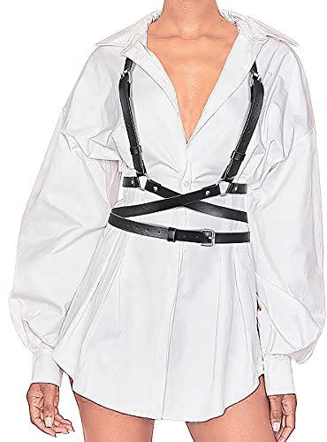 XZQTIVE Damen Punk Weste Gürtel für Kleider Halloween PU Leder Skinny Body Verstellbarer Gürtel mit Gothic Kreis für Cosplay Party.