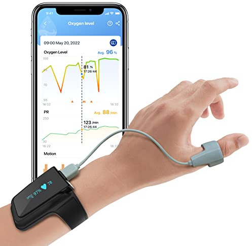 Pulse Oximeter Approved UK, 72 hr Battery Life Sleep Monitor with Bluetooth, Wrist Oxygen Monitor Finger Adults,Portable Blood Oxygen Monitor with Free APP&PC Report