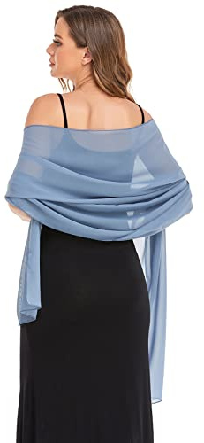 Pukguro Shawls and Wraps for Evening Dresses Sheer Chiffon Women Elegant Soft Silky Wraps Wedding Bridal Scarf Dusty Blue 79 * 18''