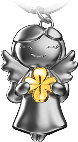 FABACH Schutzengel Schlüsselanhänger Star mit Kleeblatt - Glücksengel aus Metall - Kleeblatt Schutzengel Glücksbringer Engel Du schaffst das - Geschenke Viel Erfolg Geschenk Viel Glück Engel