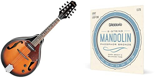 Ibanez M510E-BS A-Style Mandolin - Brown Sunburst & D'Addario Mandolin Strings - Mandolin Strings - Phosphor Bronze - For 8 String Mandolin - Warm, Bright, Balanced Tone - EJ73 - Light, 10-38