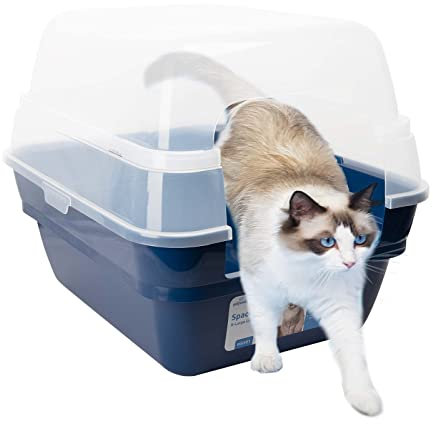 Petfamily 3in1 Katzenklo mit Deckel, Groß, Marineblau, 55x45x44cm