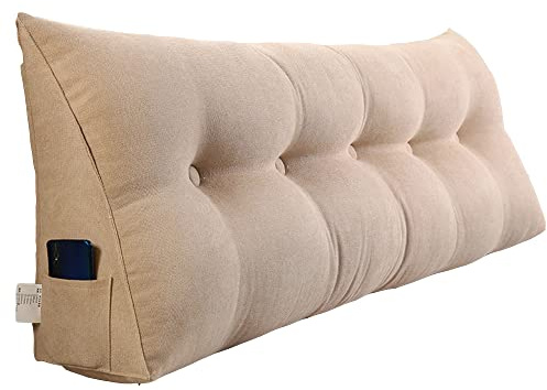 RAKTOV, cuscino per schienale con testiera triangolare, grande cuscino da lettura doppio per letto a giorno, cuscino con forma a cuneo per letto a giorno con copertura rimovibile, 120x50x20 cm, beige