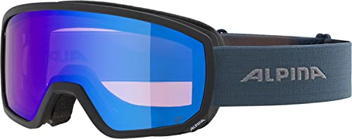 ALPINA SCARABEO S Q-LITE - verspiegelte, kontrastverstärkende OTG Skibrille mit 100% UV-Schutz für Erwachsene - black-dirtblue matt - one size