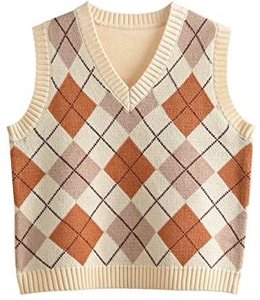 Hyipels Women's Sweater Vest,Y2K Sleeveless Pattern Preppy Style Knitted Crop Tank Top for Girl