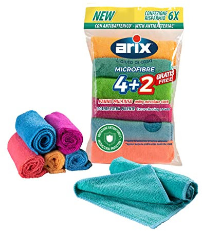 Arix | Microfibre Chiffons Polyvalents, 6 Chiffons Souples 30 x 30 cm, antibactériens, enlever la saleté obstinée, Attraper la poussière et la saleté