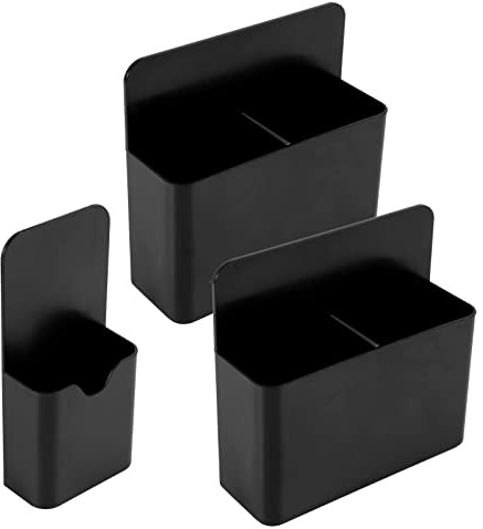 3 Pièces Porte Crayon Magnétique, 2 Tailles Porte Stylo Magnétique Tableau Blanc Boite Rangement Magnetique Stylo Porte Marqueur Magnétique avec Cloison pour Réfrigérateur Tableau Noir Casier (Noir)