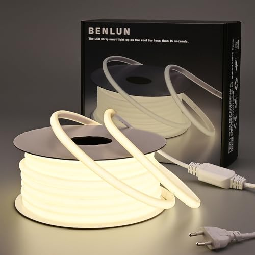BENLUN Striscia LED COB 220V Esterno Impermeabile 20 metri, 4000K Bianco Naturale 200W 288LEDs/M CRI 90+ Luci LED, Strisce LED senza Trasformatore per Commerciale, Camera da letto