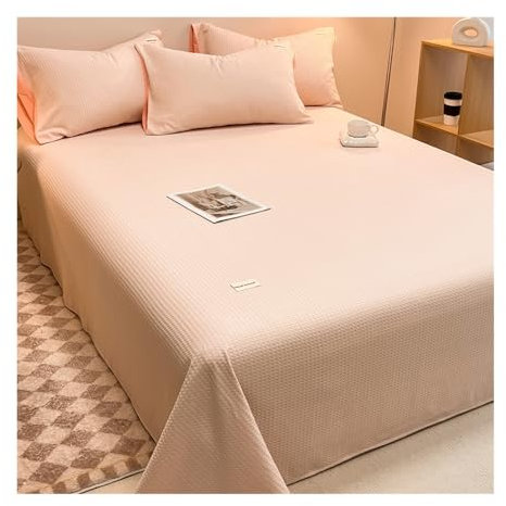 Waffel Betttuch ohne Gummi Bettlaken ohne Gummi Leintuch aus 100% Baumwolle Bettlaken ohne Gummizug viele Farben und Größen (Color : Pink, Size : 200x235cm-79X92 in)