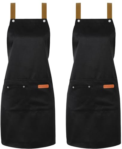 Invalidism 2 Pack Kitchen Apron for Women - Unisex Adjustable Cooking Apron with Pockets, Canvas Waterproof Apron Chef Bakers Apron for Home Kitchen, Restaurant, Coffee House(Waist)