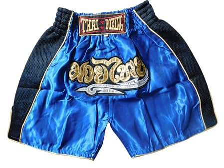 Generisch Blau Schwarz Größe XS Sportliche Junior Short für Muay Thai Boxen - Ideale Kickboxen Hose für Jungen und Mädchen (Kinder)- Perfekt für Gym, Sport und Fitness