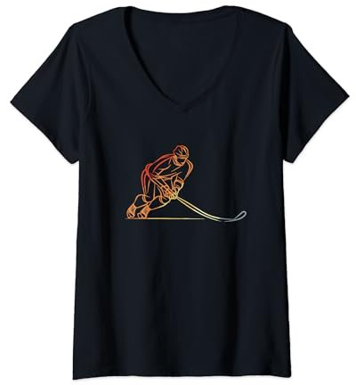 Damen Vintage Eishockeyspieler Eishockeyhelm T-Shirt mit V-Ausschnitt