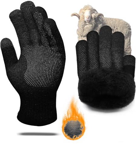 CozyGalar Winter Gloves Men, Thermal Merino Wool,6 Finger Touch Screen, Thickened Warm Fleece lined for Running Biking Christmas Husband