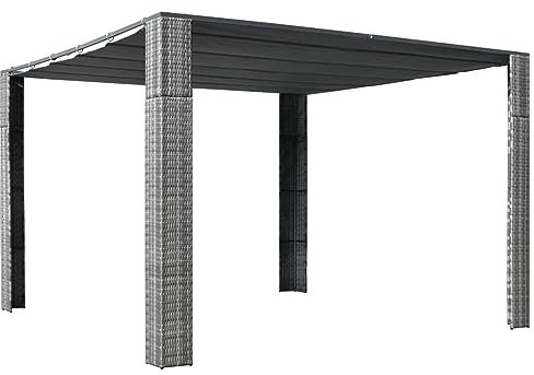 Gecheer Polyrotting taklusthus 300 x 300 x 200 cm, grå och grädde, utomhuslusthus, solskydd, pergola-lusthus med duk, trädgårdspaviljong, festtält, grillpaviljong, A44818