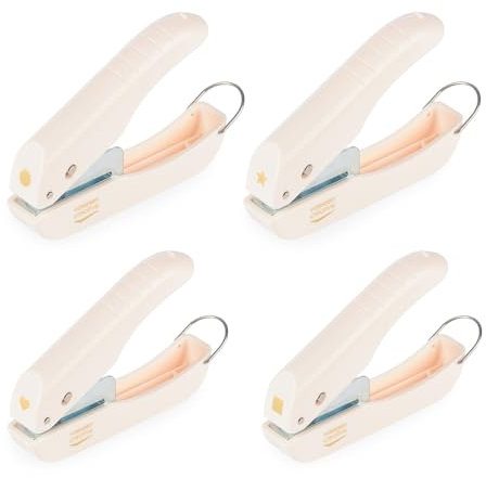 Vaessen Creative Lochzange - Motivstanzer Set – 4 Stück - Kreis, Sterne, Viereck und Herz – 6,4 x 6,4 mm - Stanzzange - Mini Locher für Formen aus Papier Stanzen - Karten Basteln - Scrapbook Zubehör