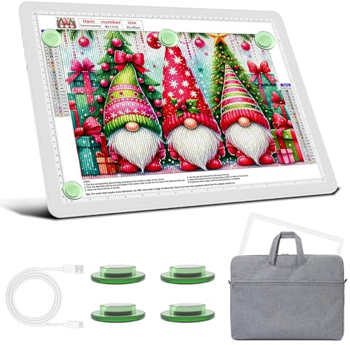 A3 LED Light Box with Carry Bag, 5600 Lux Diamond Art Light Board with Side Physical Buttons, 3 Colors and 6 Levels of Brightness, Light Pad for Diamond Painting, Tracing, Drawing, Sketching